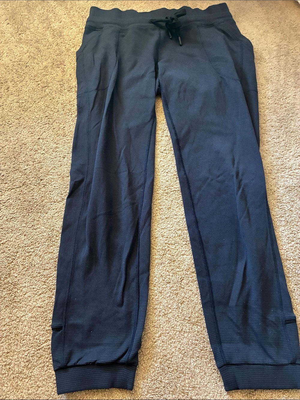 Lululemon Ready to Rulu Navy Blue Knit Athletic Lounge Joggers Size 10